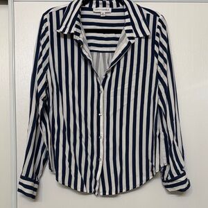 Navy and White Striped Button-Up Shirt